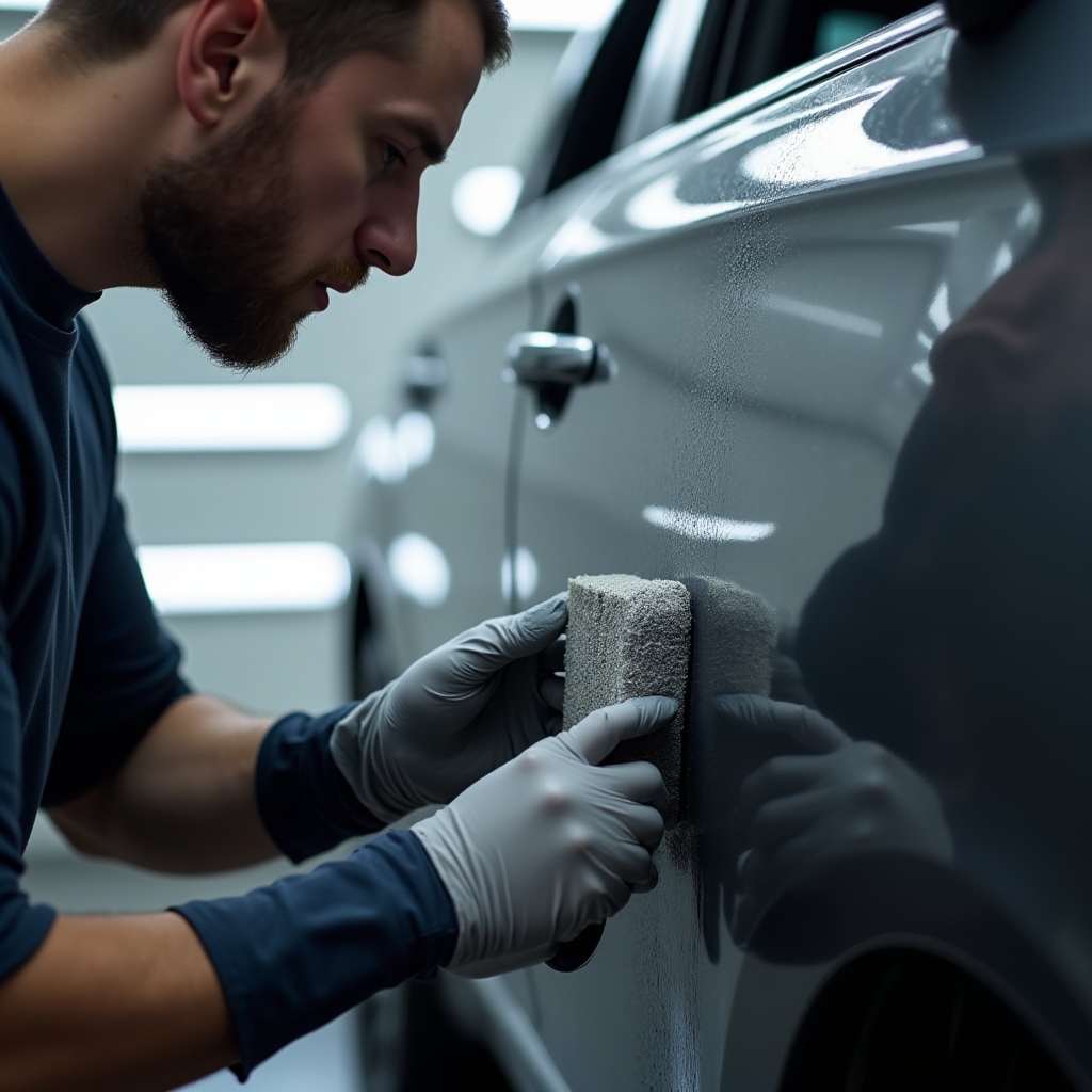 Applicazione di rivestimento ceramico sulla carrozzeria di un'auto